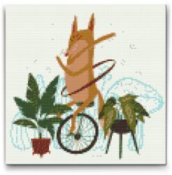 Gyémántszemes kirakó - Illusztráció - Róka egykerekűn Méret: 30x30cm, Keretezés: Műanyagtáblával, Gyémántok: Kerek