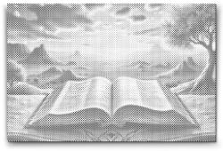 PontPöttyöző - Biblia naplementekor Méret: 40x60cm, Keretezés: Keret nélkül (csak a vászon), Szín: Fekete