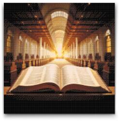 Gyémántszemes kirakó - Biblia a templomban Méret: 50x50cm, Keretezés: Kartonlemezen, Gyémántok: Négyzet alakú