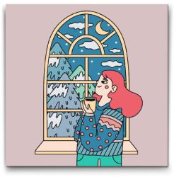  Festés számok szerint - Illusztráció - Tea az ablaknál Méret: 30x30cm, Keretezés: Műanyagtáblával