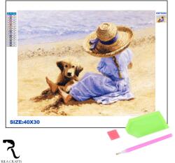Rila Crafts Set de broderie cu diamante 5D Rila Crafts - Femeie pe plajă, 30x40 cm