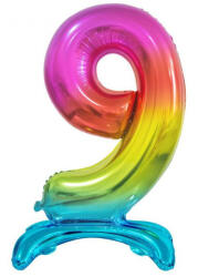  Színes Rainbow 9-es szám fólia lufi talppal 74 cm (MLG129151) - decorit