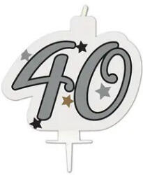 Happy Birthday Silver Milestone tortagyertya, számgyertya 40-es (PNN95631) - decorit