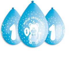 Blue 1st Birthday függő léggömb, lufi 5 db-os 12 inch (30 cm) (MLG318432)