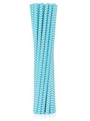 Kék Light Blue Chevron papír szívószál 12 db-os (MLG124033) - decorit