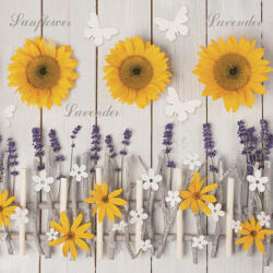 Levendula és napraforgó Composition szalvéta 20 db-os 33x33 cm (PKK032521) - decorit