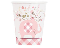 Rózsaszín Elefánt Floral papír pohár 8 db-os 266 ml (MLG822294)