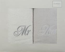 Mr és Mrs hímzett törölköző szett 2db 50x90 cm Fehér/ezüst (386040)