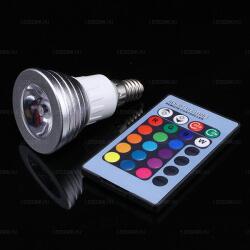 Ledszaki Led színváltós körte égő, 80 Lumen fényerővel, 3W, E14, 45°, RGB led, távirányítóval (SA690)