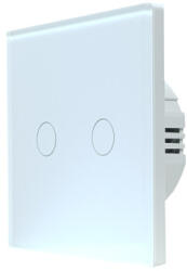 SmartWise T62 UNI Wi-Fi + eWeLink-Remote, univerzális bekötésű, 2 áramkörös, okos érintőkapcsoló, fehér üveg előlappal