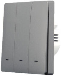 SmartWise B63 UNI Wi-Fi + eWeLink-Remote, univerzális bekötésű, 3 áramkörös, fizikai nyomógombos okos villanykapcsoló, szürke