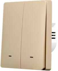 SmartWise B62 UNI Zigbee 3.0 + RF, univerzális bekötésű, 2 áramkörös, fizikai nyomógombos okos villanykapcsoló, arany színű