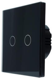 SmartWise T62 UNI Zigbee 3.0 + RF, univerzális bekötésű, 2 áramkörös okos érintőkapcsoló, fekete üveg előlappal