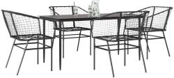vidaXL 5 részes fekete polyrattan üveg kerti étkezőgarnitúra (3334488)