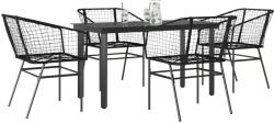 vidaXL 5 részes fekete polyrattan üveg kerti étkezőgarnitúra (3334585)