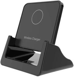  Induktív vezeték nélküli gyors töltő LED jelzővel, qi 15 W, USB - USB micro B, 10.5cm x 9cm x 11.5cm, fekete (24275)