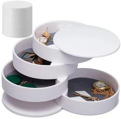 Fehér, 4 részes forgatható ékszertartó kerek doboz, 10, 5 cm (01775_B)