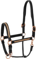 Equestrian Queen SmallDiamonds bőr lókötőfék, lágyan párnázott póni fekete|sárga
