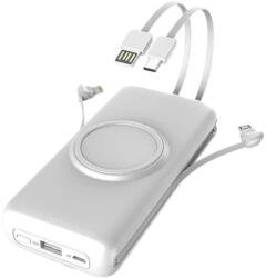 BlackBird Power Bank P1 10000mAh Qi vezeték nélküli töltő fehér USB, Type-C, Lightning, Micro-USB (BH1546)