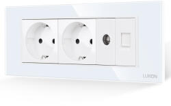 Luxion Priza Dubla Schuko + TV + Internet cu Rama din Sticla LUXION, Standard Italian, 6M