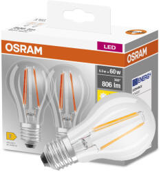 OSRAM 2x LED izzó E27 A60 6, 5 W = 60 W 806 lm 2700 K Meleg 300° Izzószálas OSRAM (4099854064098)