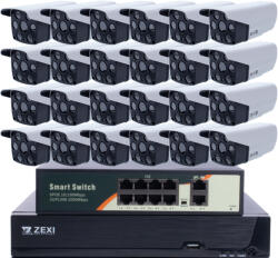  24 KAMERÁS 5MP, IP, PoE SWITCH, AI, 60M IR, H. 265, ONVIF CSŐKAMERA RENDSZER