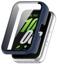 Samsung Galaxy Fit3 SM-R390, Műanyag védőkeret, kijelzővédő üveggel, közepesen ütésálló, szíj nélkül, sötétkék