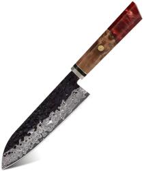 HARAHU Cuțit de bucătărie damasc AI-37354 - Santoku / Roșu KP37354