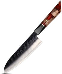 HARAHU Cuțit de bucătărie damasc AR-37337 - Santoku / Roșu KP37337