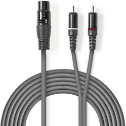 Nedis Cablu audio stereo XLR 3-Pini mama - 2x RCA tata, 2m, gri, Nedis (COTH15220GY15)