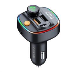 DEVIA EA133 bluetooth FM transmitter autós töltő 2 USB+Type-C aljzat (v5.3, 30W, gyorstöltő, LED kijelző, RGB) FEKETE (ST112513)