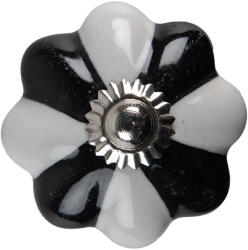 Clayre & Eef Set 2 butoni mobilier ceramica neagra gri metal argintiu Ø 4x3 cm (65201)