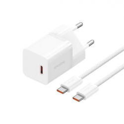 Baseus GaN5 Mini USB-C hálózati töltő 30W + 1m kábel fehér (P10110902213-00)