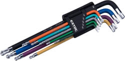 Extol torx kulcs klt. , 9db, több színű, extra hosszú, T10-T50, hosszú szár: tömör/gömbfej, rövid szár: lyukas, S2, krómozott