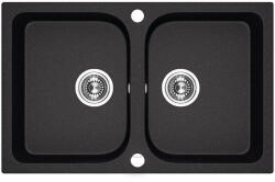 Laveo CELIA matt fekete kétmedencés mosogató dugókiemelős helytakarékos szifonnal (SRC_720B)