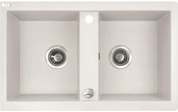 Laveo BARBADOS fehér kétmedencés mosogató dugókiemelős helytakarékos szifonnal (SRB_620T) - watermarkt