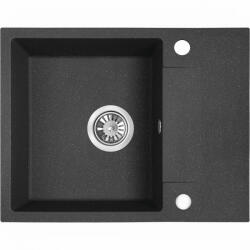 Laveo RAB MINI szemcsés fekete csepptálcás mosogató helytakarékos szifonnal, csaplyuktakaró dugóval (SRF_713Y)