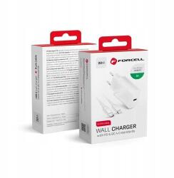 Forcell F-ENERGY TFK-TC-20WPD hálózati töltő Typ C + Typ C to Lightning kábel PD QC4.0 3A 20W fehér (235852)