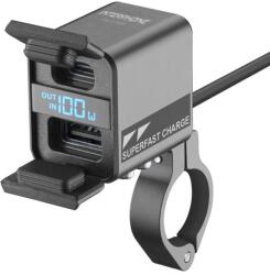Interphone USB-C, USB-A töltő motoros akkumulátortöltővel fekete