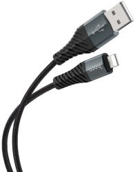  USB töltő- és adatkábel, Lightning, 100 cm, 2400 mA, törésgátlóval, gyorstöltés, QC, cipőfűző minta, Hoco X38 Cool, fekete - csontosteam