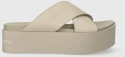 Calvin Klein Jeans bőr papucs FLATFORM CROSS MG UC bézs, női, platformos - bézs Női 39