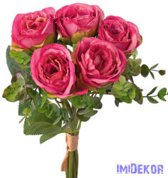 Eukaliptuszos rózsa selyemvirág csokor 36cm - Pink