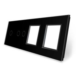 LIVOLO Panou intrerupator simplu+dublu si 2 prize Livolo din sticla SmartElectro IntelligentHouse (VL-P701/02/E/E-8B)