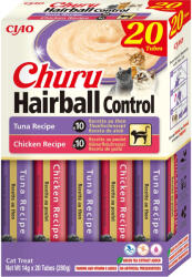 Inaba Foods INABA Churu Hairball Control Varieties, Pui și Ton, cutie recompense fără cereale pisici, limitarea ghemurilor de blană, (piure), 280g