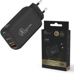 ExtraLink CHARESL02 Smart Life 2x USB Type-C / 1x USB Type-A GaN Hálózati töltő - Fekete (65W) (CHARESL02) (CHARESL02)