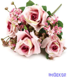  Rózsa csokor díszítőkkel 31cm - Cirmos Mályva