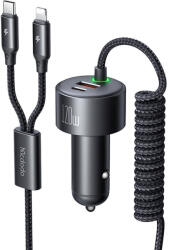 Mcdodo CC-0370 USB-A / USB-C + Lighting Autós Gyorstöltő 120W - Fekete