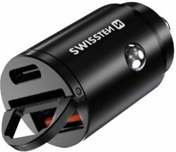 SWISSTEN USB-A 3.0 / USB-C Autós Töltő - Fekete (30W)