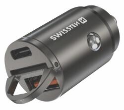 SWISSTEN 20111780 USB-C + USB-A 3.0 Szivargyújtós Töltő Adapter 30W - Fekete