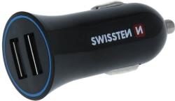 SWISSTEN 20110908 2x USB Type-A 12-24V Autós Töltő + 1.2m USB Type-C Kábel - Fekete (5V / 2.4A)